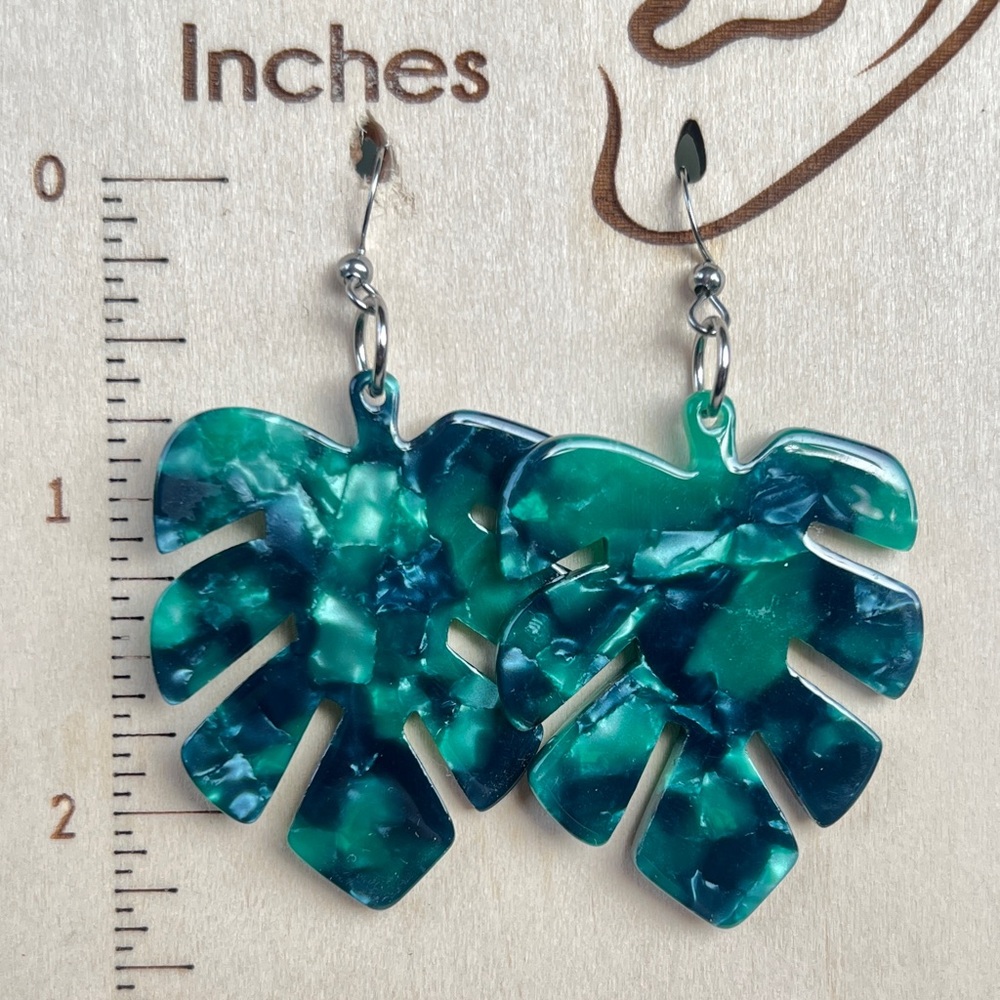 Tropical monstera leaf earrings in acrylic